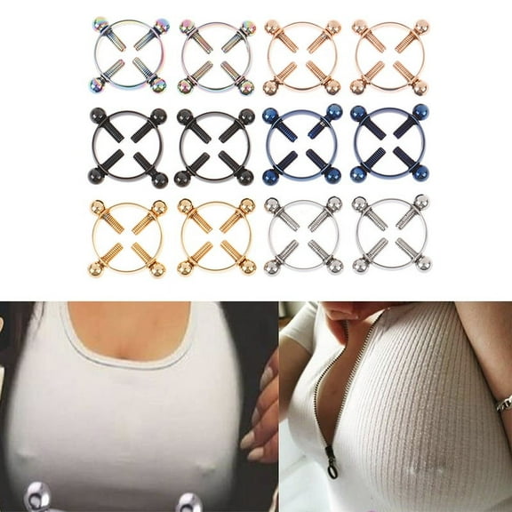 Racing Butterfly 2Pcs Round Nipple Piercing Jewelry Non Piercing Nipple Ring Fake Screw Nipple