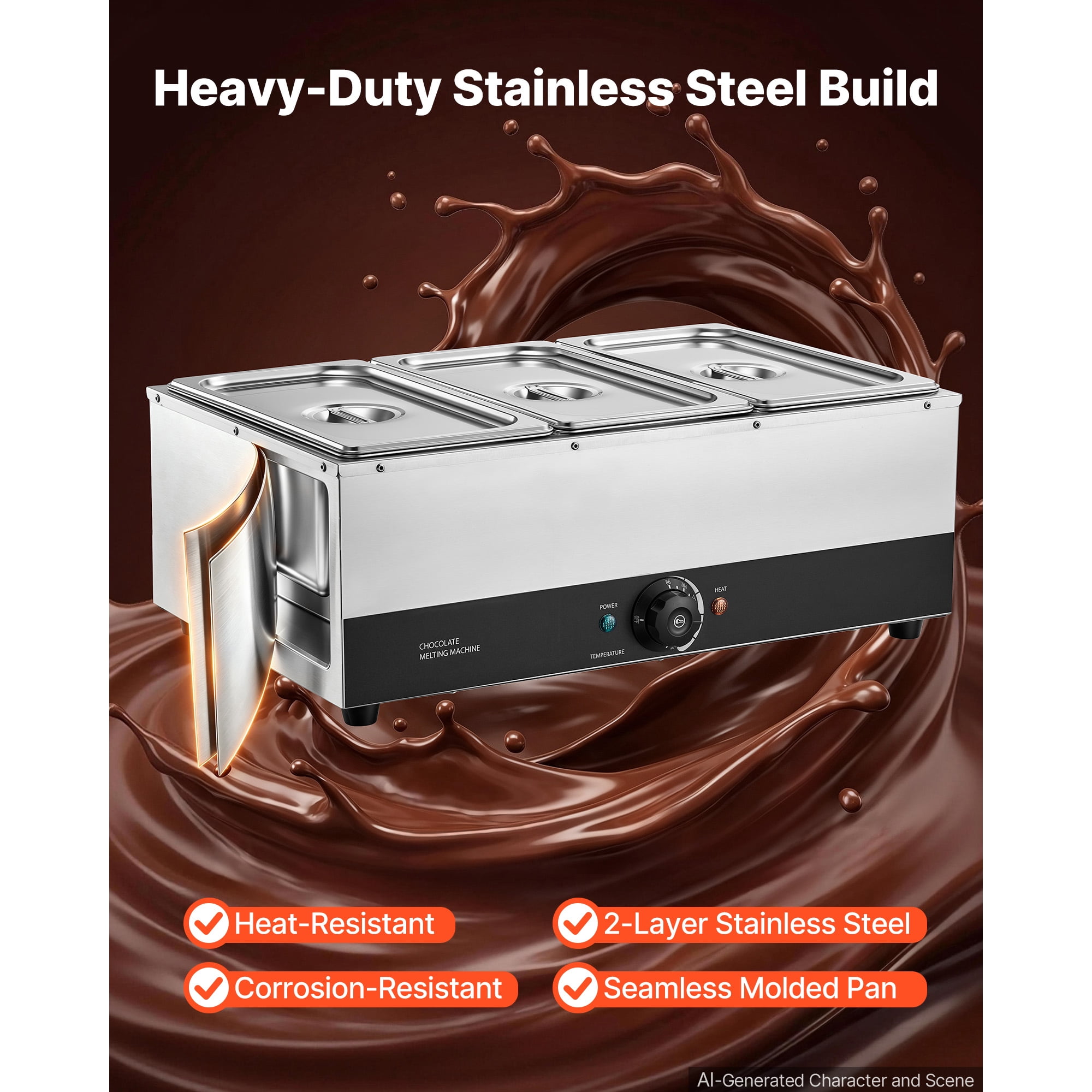 KFFKFF Chocolate Melting Machine with 3 Tanks, 27 Lbs Capacity, 1200W Power, Water Bath Heating System, Stainless Steel Construction, Adjustable Temperature Range from 86℉ to 185℉, Ideal for Melting