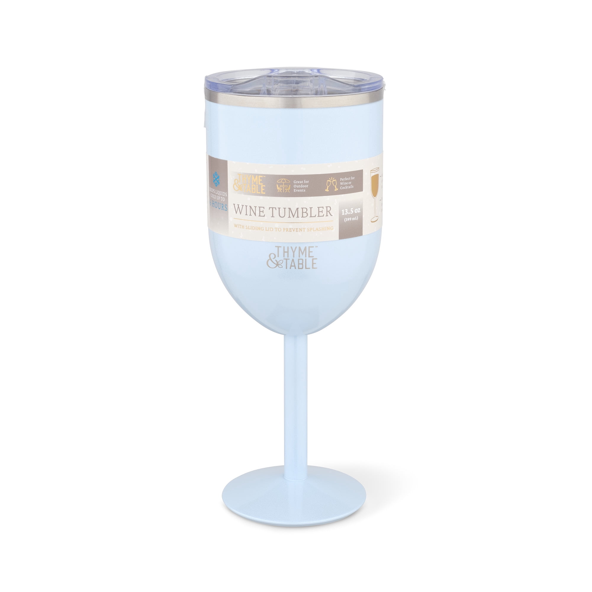 Thyme & Table 13oz Stainless Steel Wine Tumbler with Push Lid, Blue