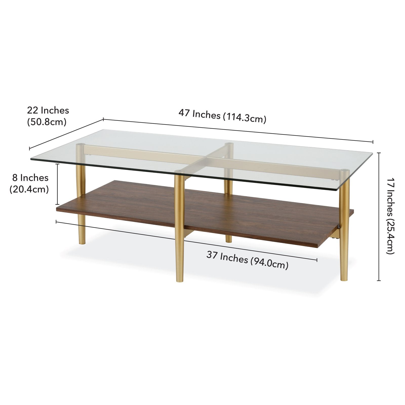 Evelyn&Zoe Otto 47" Wide Rectangular Coffee Table with Faux Marble Shelf, Blackened Bronze/Faux Marble