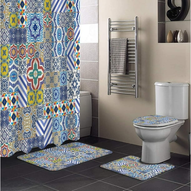 Harry Potter Bathroom 4PCS Shower Curtain Anti-slip Bath Mat Toilet Lid  Cover