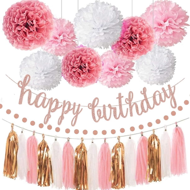 Juego de DECORACIONES para fiesta de cumpleaños LIUYMXG en oro rosa pancarta brillante de feliz cumpleaños