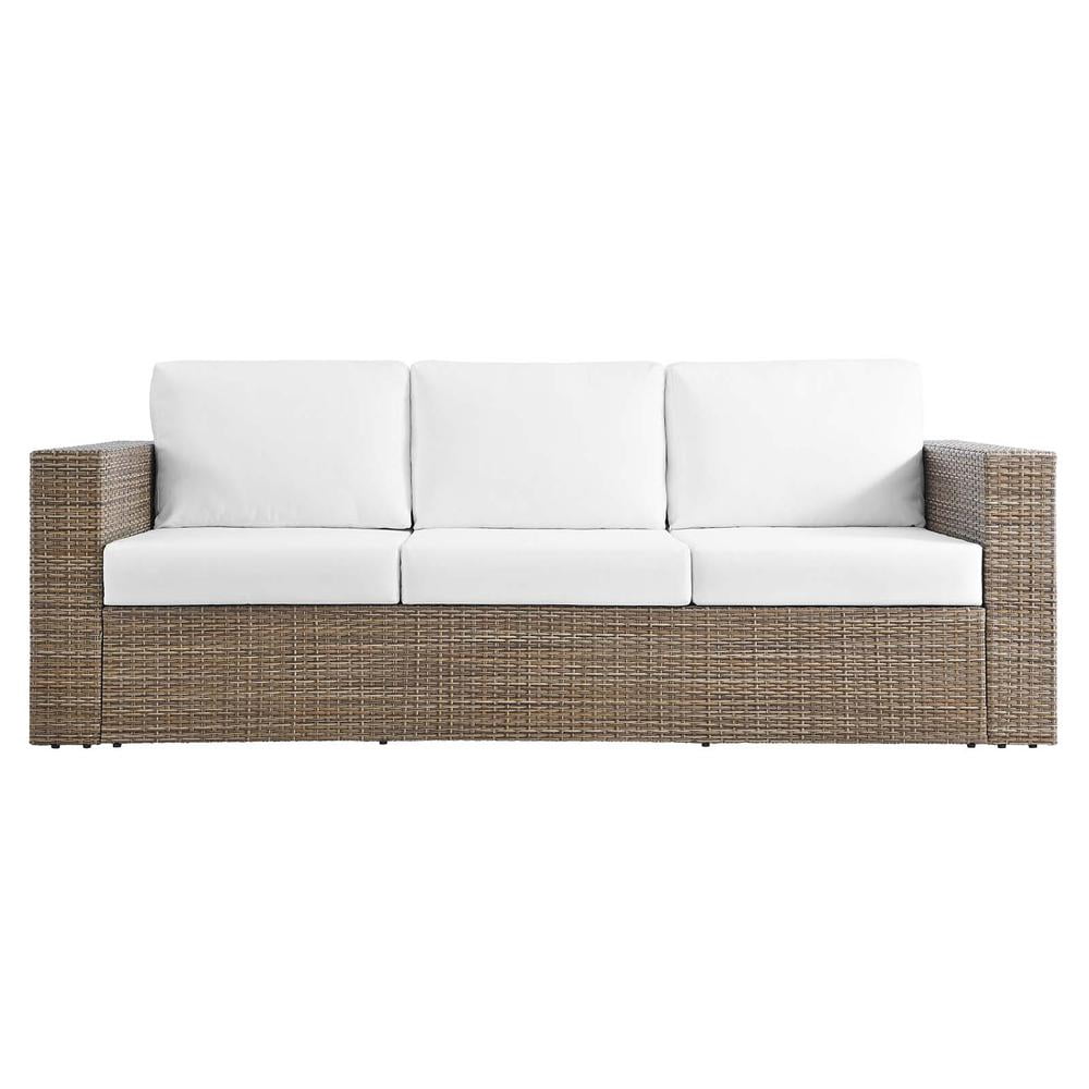 Modway Convene Outdoor Synthetic Rattan Sofa in Cappuccino and White