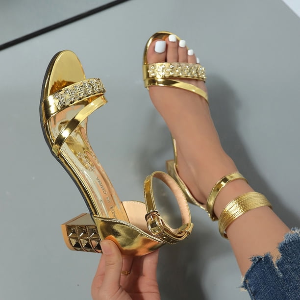 Miluxas Summer Heeled Sandals for Women - Ankle Strap Low Block