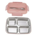 thumbnail image 1 of Lunch Box 4 Compartments Design 304 Stainless Steel Matching Tableware Portable Lunch Containers for School Office Pink, 1 of 5