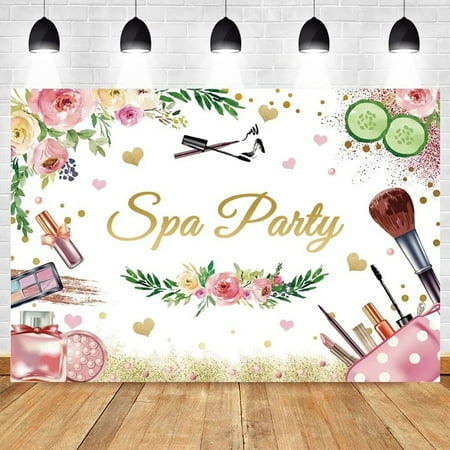 Image of Spa Party Birthday Decoration Photography Background Pink Flowers Women Makeup Party Customizable Backdrop Photo Studio