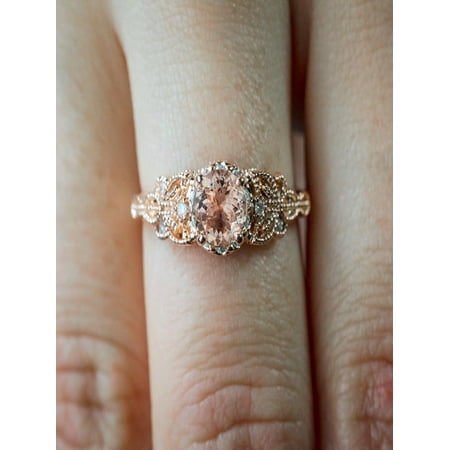 Engagement Rings Jewelry Sale 1.25 Carat Peach Pink Morganite (Round Shaped Morganite) and Diamond Engagement Ring in 10k Rose Gold Jewelry ()