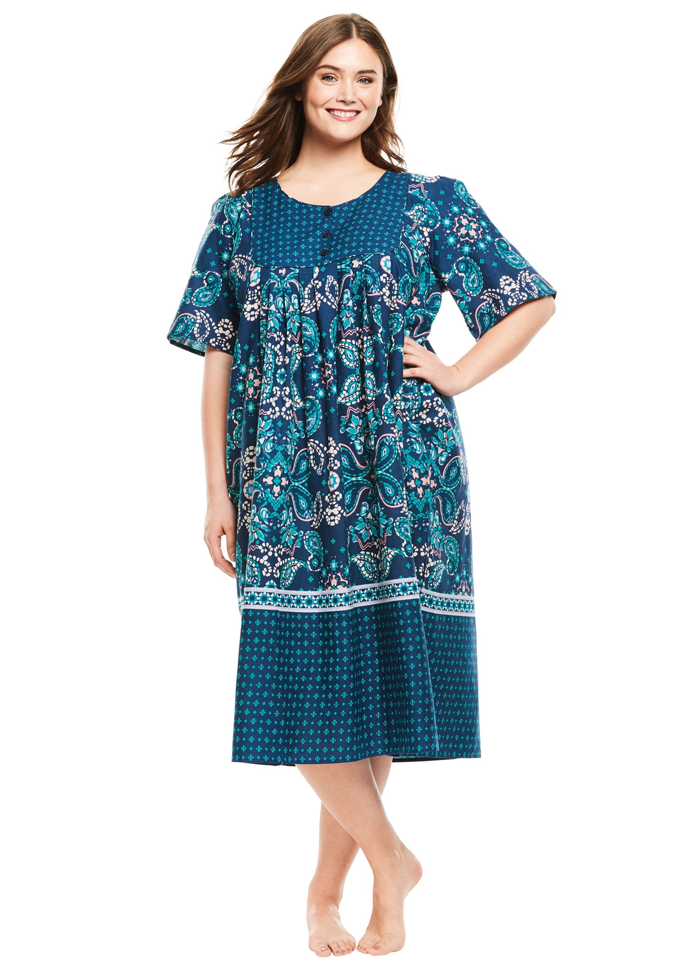 Only Necessities Plus Size Mixed Print Short Lounger Nightgown