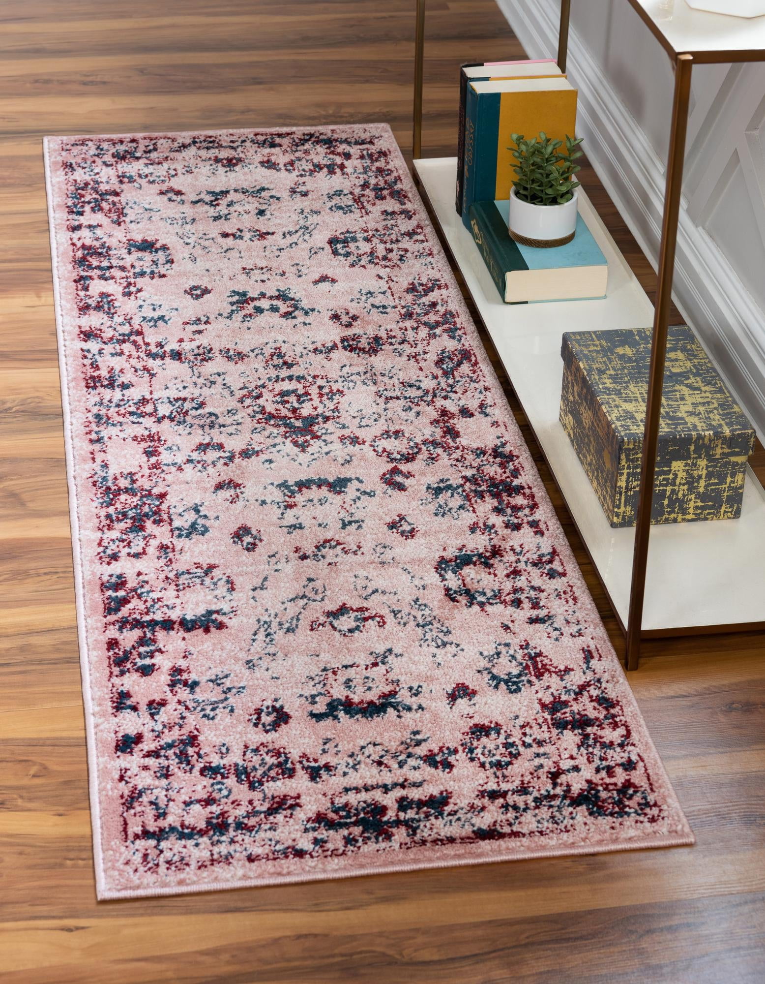 Charleston Collection Rug 10 Ft Runner Pink LowPile Rug