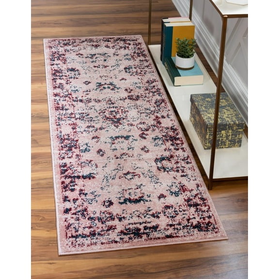 Rugs.com Charleston Collection Rug – 6 Ft Runner Pink Low-Pile Rug Perfect For Hallways, Entryways