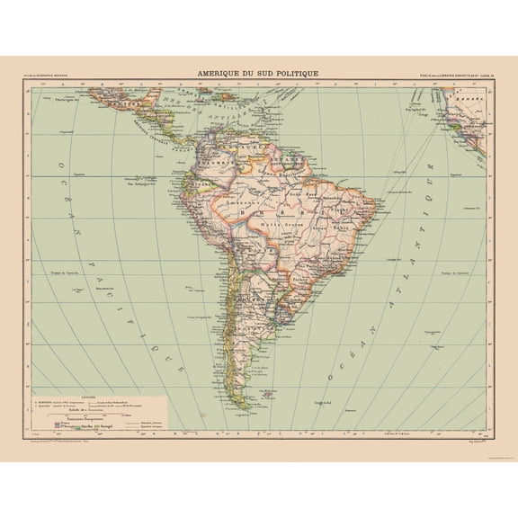 Historic Map - South America Political - Schrader 1908 - 29.31 x 23 - Vintage Wall Art