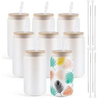 4 Pack Sublimation Glass Frosted Tumbler with Bamboo Lid and Straws 17 OZ  500 Ml