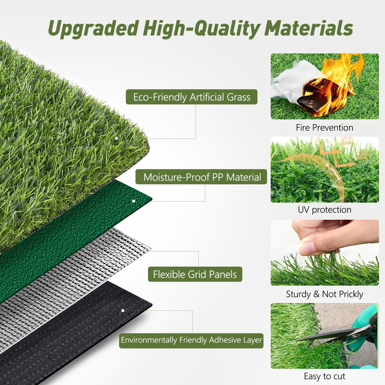 Leumius Artificial Grass Turf Green Thick Synthetic Fake Grass Outdoor Rug for Patio Balcony,7'x 15'