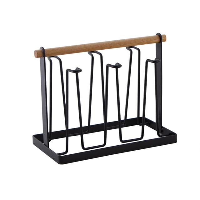 Cateissary Escurridor de tazas, estante con mango de madera, resistente a la corrosión, resistente a la corrosión, estante de almacenamiento de botellas Organizadores de utensilios de cocina negro 1 Cateissary HA071956-02