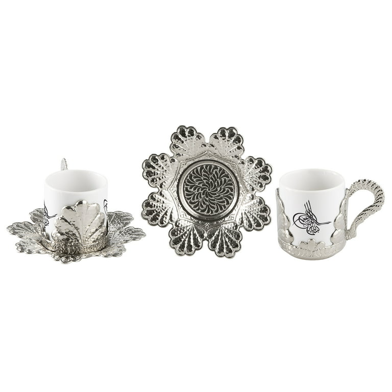 Silver Set of 6 Coffee Cups Tea and coffee set Cup and saucer Gift