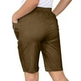 thumbnail image 4 of Sakmal Chino Women Khaki Shorts Straight Leg High Waisted Knee Length Trendy Solid Yellow Womens Shorts with Pockets, 4 of 8