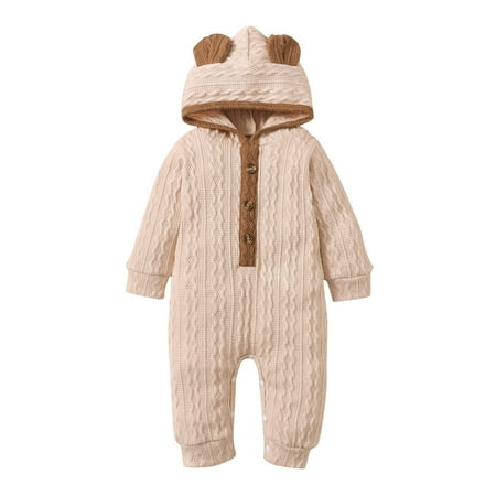 

Larisalt Jumpsuits For Toddler Girls Cotton Baby Romper Newborn Baby Knitted Clothes Long Sleeve Outfit for Boy and Girls Khaki