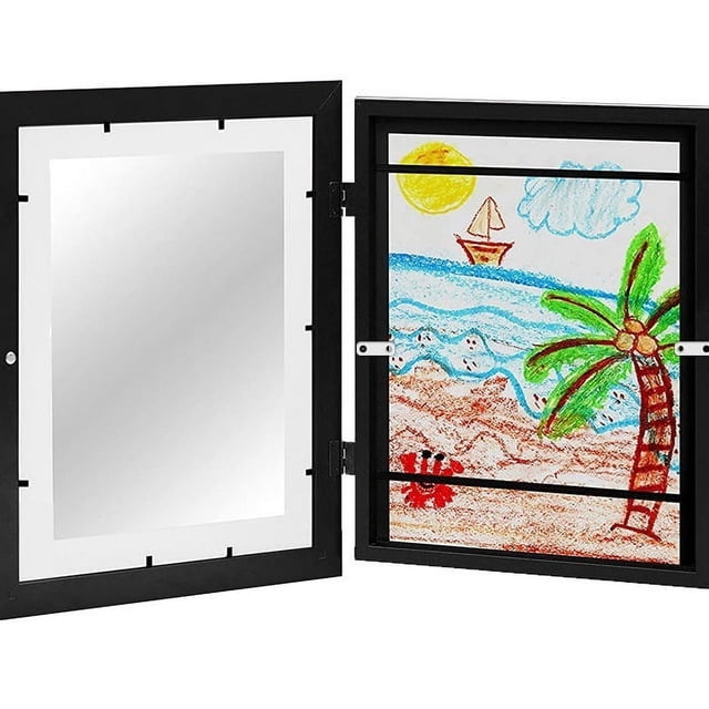 Marco de arte para niños de carga frontal en negro - Marco de fotos de 8,5 x 11 con tapete y 10 x 12,5 sin tapete - Marcos de arte para niños con pantalla intercambiable