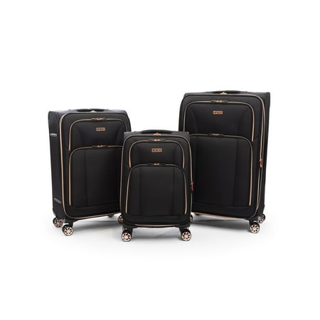 iFLY Softside Luggage Sunset 3 piece set, Black/Rose (Best Designer Luggage 2019)