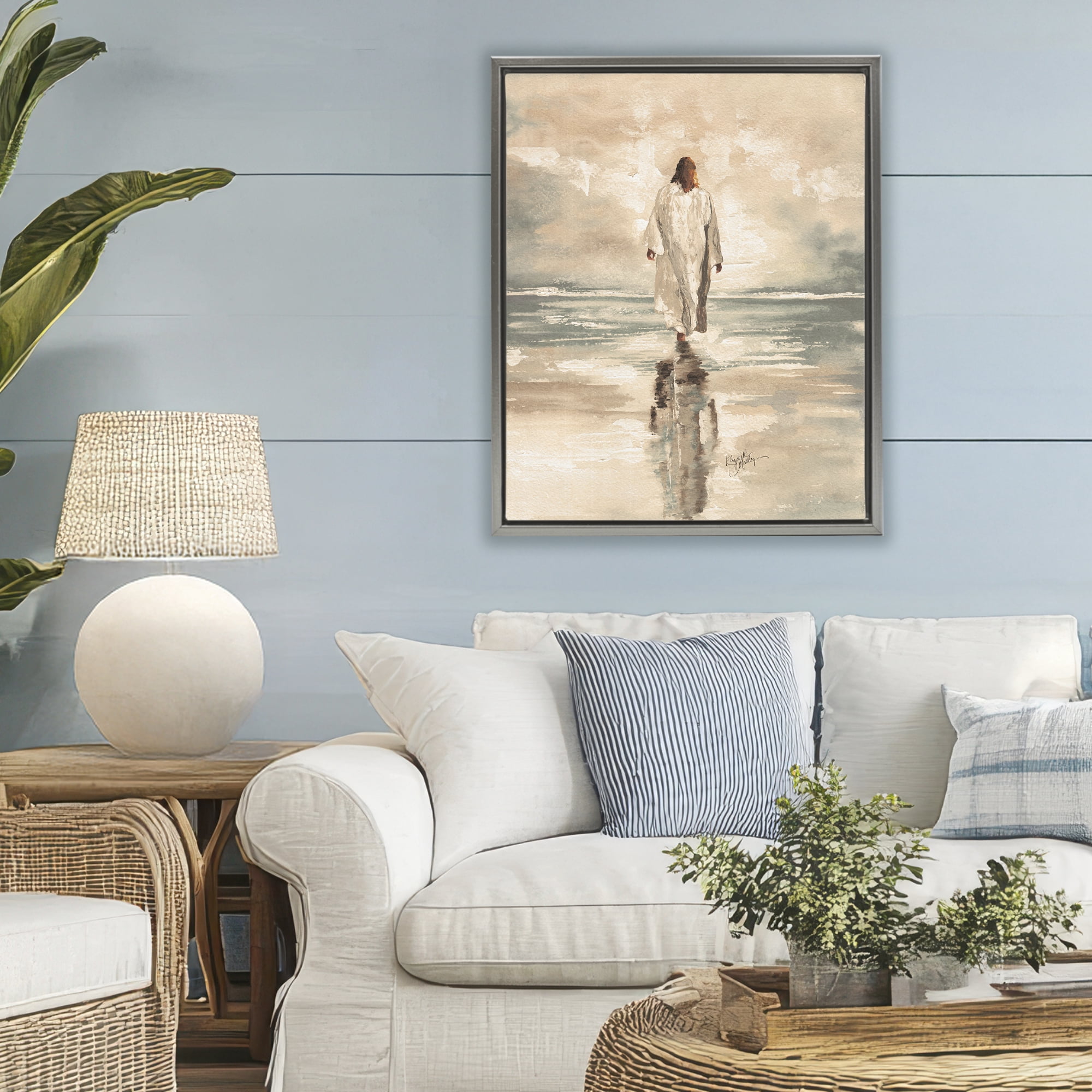 Stupell Industries Jesus Calms The Sea Gray Framed Floater Canvas Wall Art, design by Elizabeth Medley