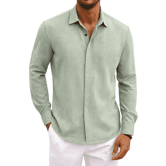 Puztloy Mens Dress Shirts Long Sleeve Button Down Shirts Business Casual Solid Shirts for Work Beach Vacation, 2025 Fall