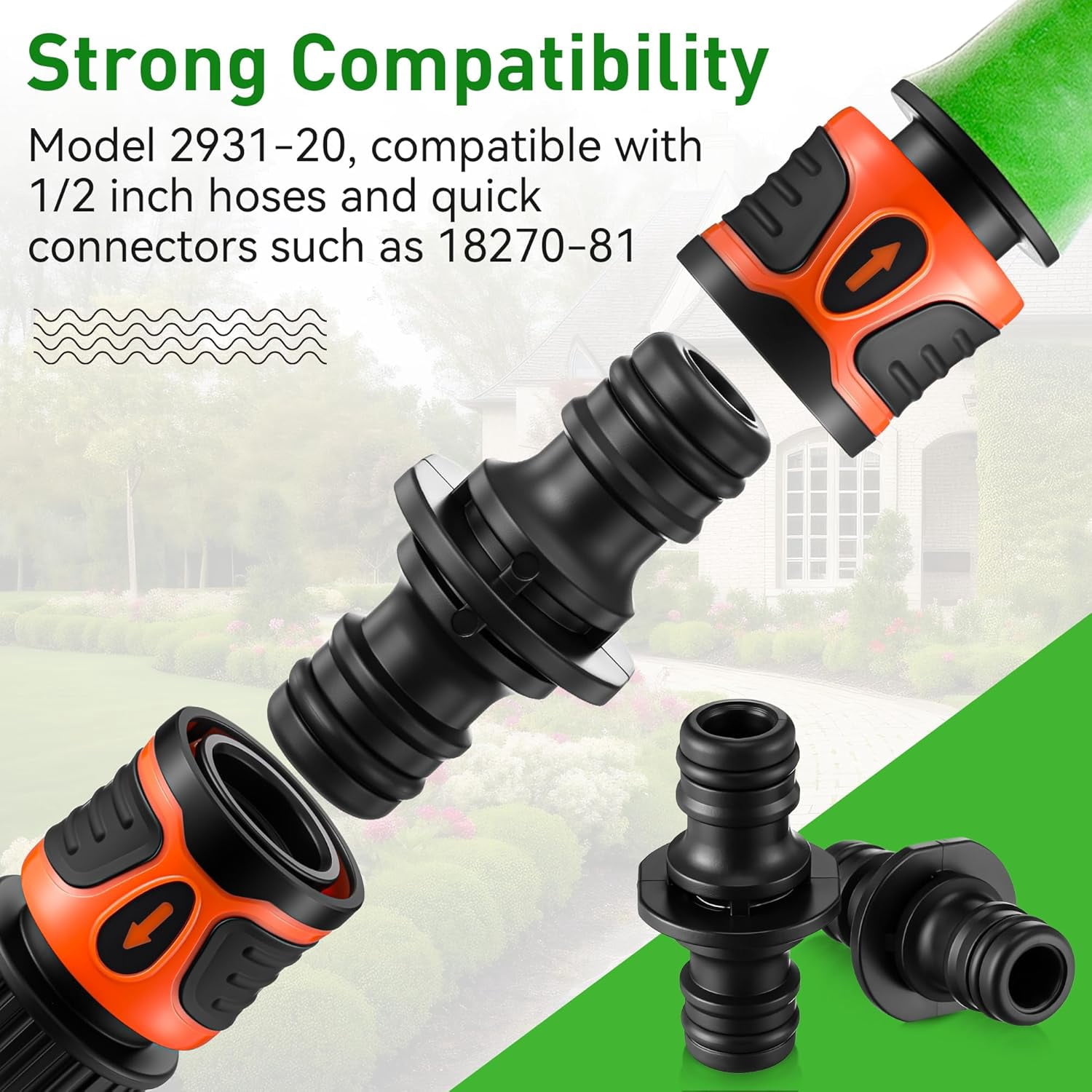 HRTGFD-2 Pack Garden Hose Connector, 1/2 Inch Hose Coupler Compatible with 18270-81 Quick Connect Fittings, Hoses Extension Connector for Garden & Home Water Pipes