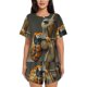 thumbnail image 1 of Fotbe Surreal Weightlifting Snail Conjunto de Pijama Estampado para Mujer, 2 Piezas, Ropa de Dormir con Camiseta de Manga Corta y Shorts Suaves-Small, 1 of 6