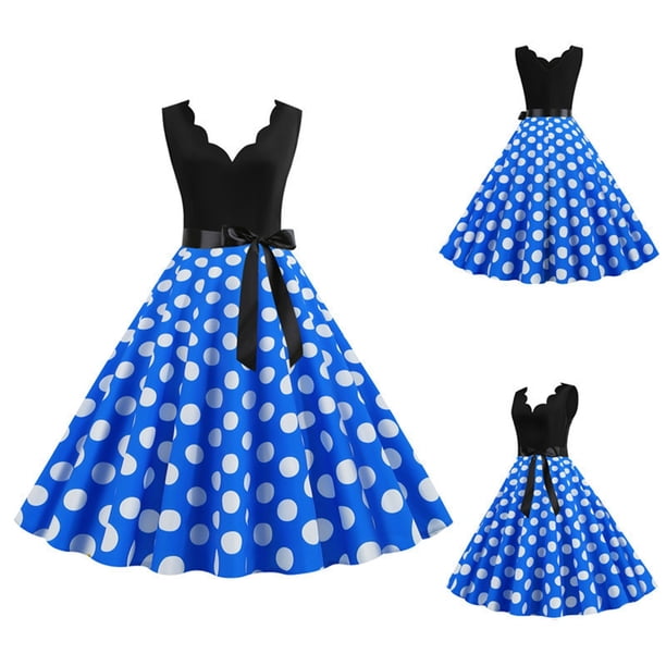WILLBEST Vestidos de Algodon para Mujer Vestido Largo sin Mangas con Estampado de Lunares para Fiestas y Eventos XXXGrande