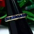 thumbnail image 2 of 2.00Ct Round Cut Simulated Blue Sapphire Anniversary Men's Band Ring 14K Yellow Gold Plated 925 Sterling Silver For Him, 2 of 4