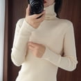thumbnail image 3 of Jerséis para mujer, suéter tejido de cuello alto liso de otoño e invierno, manga larga Beige xl Yuyangstore Suéter de punto mujer, 3 of 4