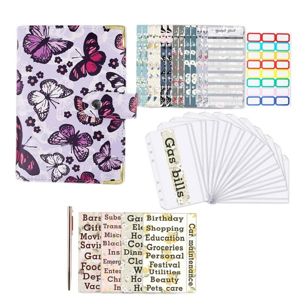 de carpeta de presupuesto A6, hoja de presupuesto en efectivo, bolsillos transparentes de con pegatinas, carpeta de cuaderno para Violeta Macarena cuaderno de facturas
