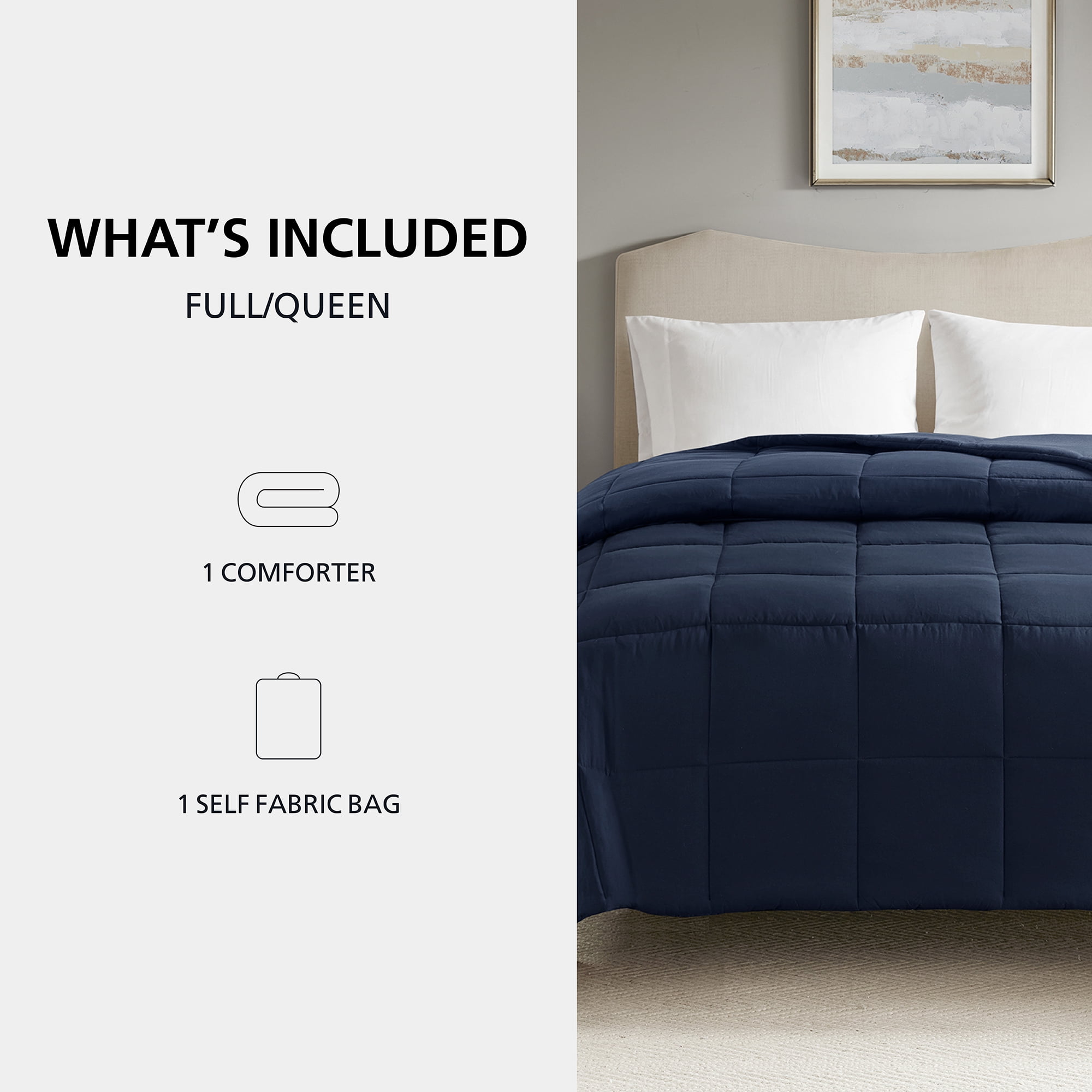 Mainstays Full/Queen Comforter, Down Alternative, All-Season, Navy
