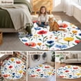 thumbnail image 5 of Colorful Poppies Round Area Rug 3.3 FT, Non Slip Small Entryway Kitchen Mat, Orange Blue Flowers Leaves Washable Soft Circular Rug Non-Shedding Door Mat for Bathroom Playroom Kids Room, 5 of 9