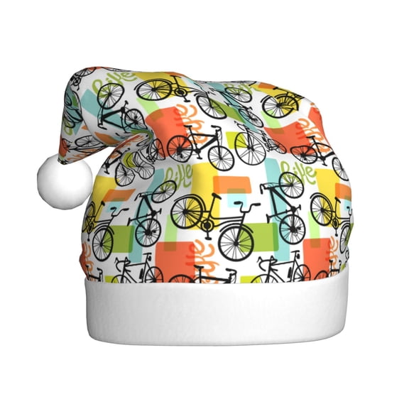 Kowoue Retro Bike Pattern Santa Hat Christmas Hats for Adults, Holiday Unisex Velvet Comfort Xmas Hat for Women Men