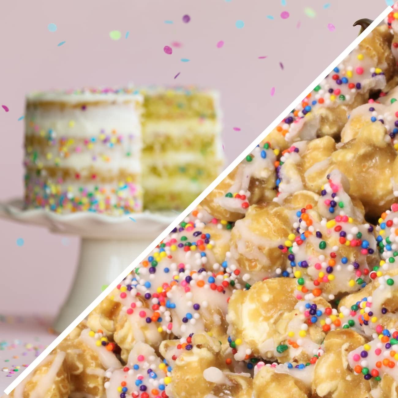 Gourmet Caramel Party Time Popcorn by Its Delish, 2 lbs Bulk Bag - Birthday Cake themed Candy Popcorn with Rainbow Nonpareils - Festive Chocolate Air Popped Sweet Crunchy Popcorn, Vegan, Kosher