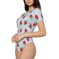 thumbnail image 2 of KLL Women 's Crew Neck Bodysuit Jumpsuits Hand Drawn Strawberry Print Short onesies Stretch T Shirts, 2 of 7