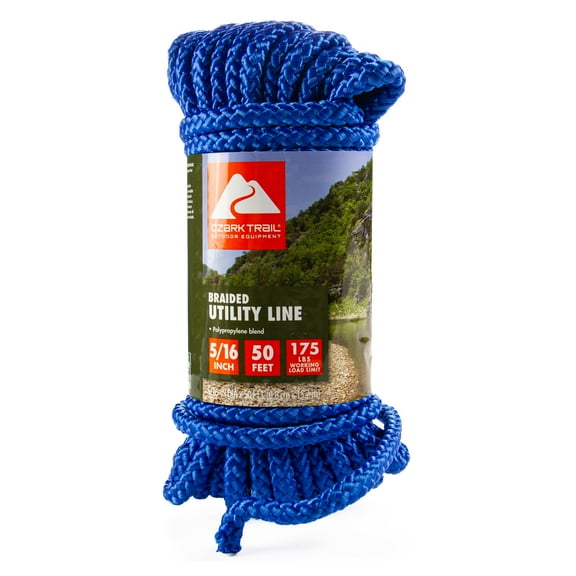 Ozark Trail 5/16"x50' Polypropylene Marine Utility Line - Blue, 50 Foot Length.