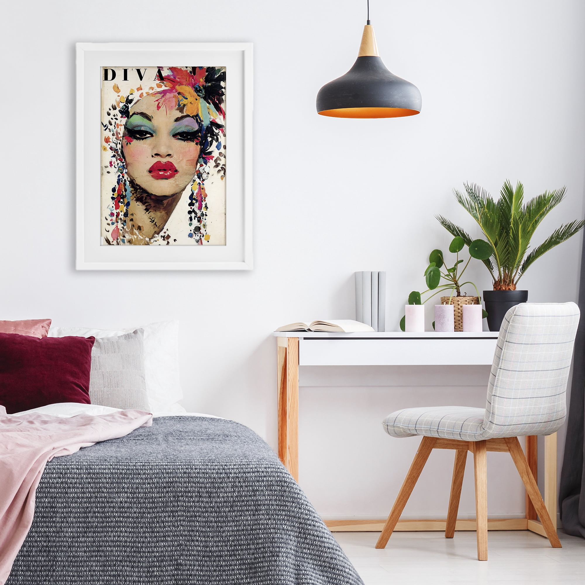 Stupell Industries Diva Fashion Portrait White Framed Print Under Glass, design by Annabelle Hall
