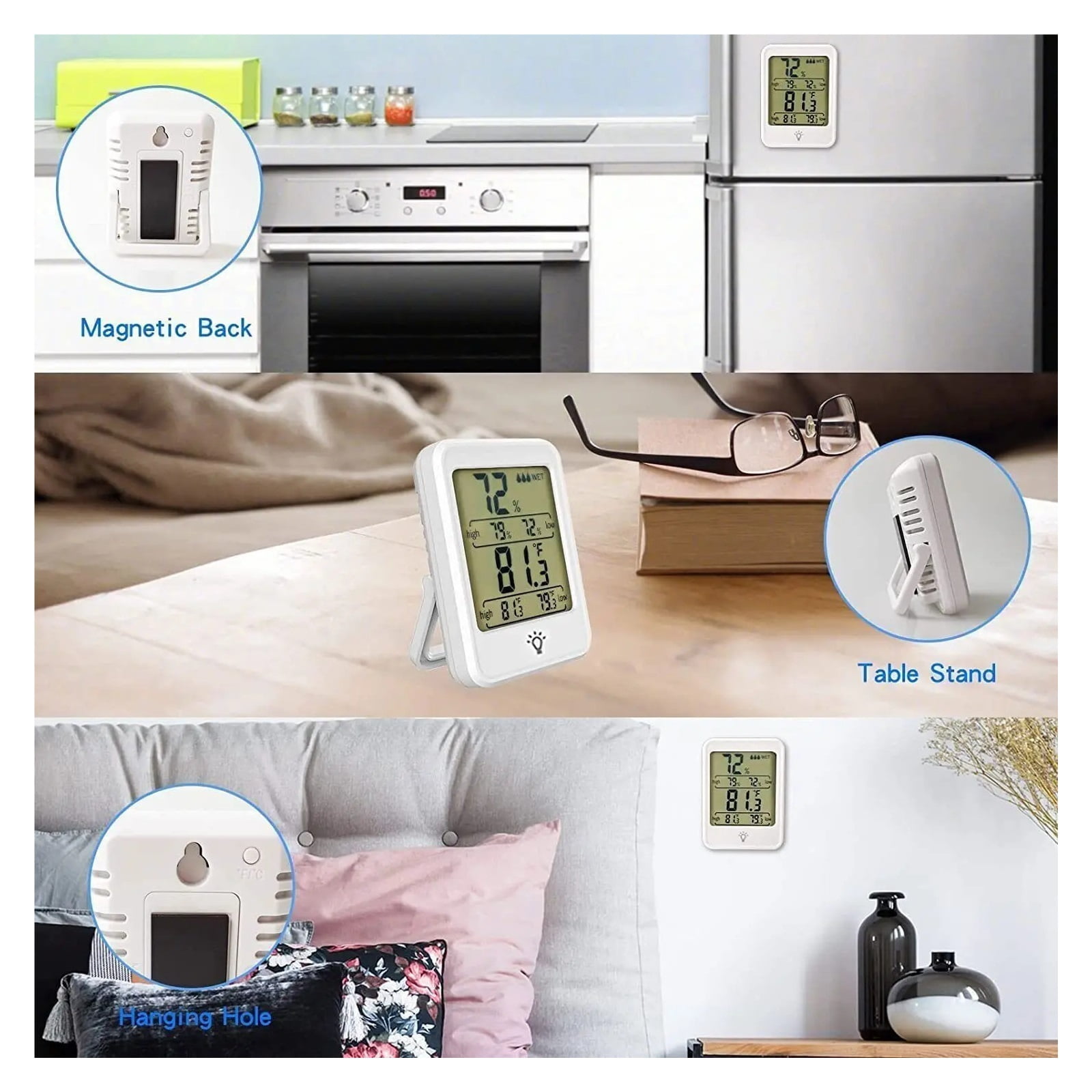 LCD Digital Hygrometer Room Thermometer with Stand Portable House Office Temperature Monitor ,Simple Operation