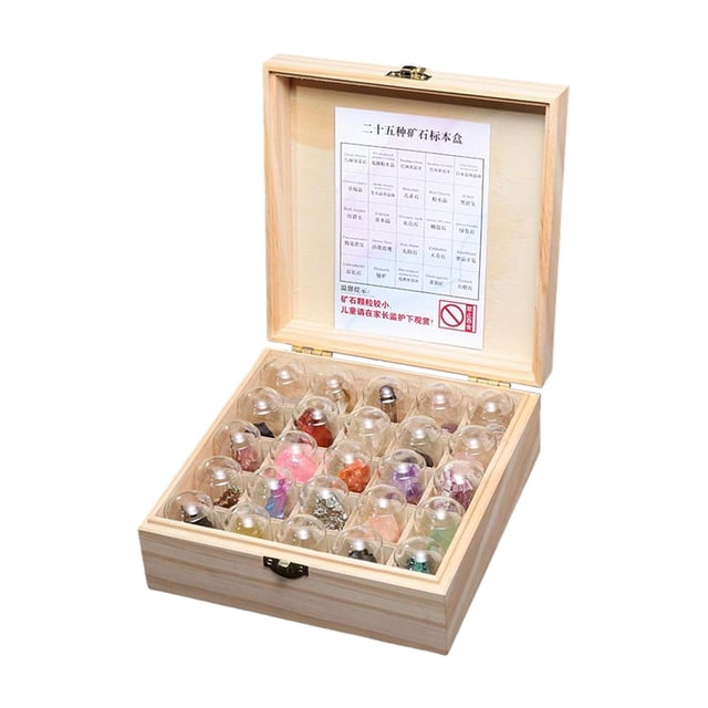 Novedad colección de rocas y minerales juguete educativo ornamento juguete de ciencia geológica 25 piezas de color de madera.