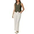 thumbnail image 2 of INSPIRE CHIC Women's Linen Vest Sleeveless Button Down V Neck Formal Work Waistcoat 2XL Olive Green, 2 of 5