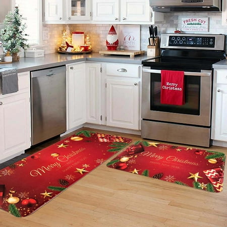 

Xubond Christmas Christmas Kitchen Carpet (2 Pieces) Merry Washable Cushion Comfortable Set Fabric Room Decor Carpet
