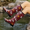 thumbnail image 6 of SMILIN Colorful Rain Boots for Women,Mid-Calf Waterproof Anti-Slip Slim Calf Garden Shoes,Red Chickens,US Size 8, 6 of 8