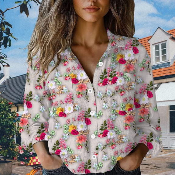 frariair ​Ladies Lightweight Linen Blend Shirt With Classic Collar And Front Pockets For Professional Everyday Versatility​ White