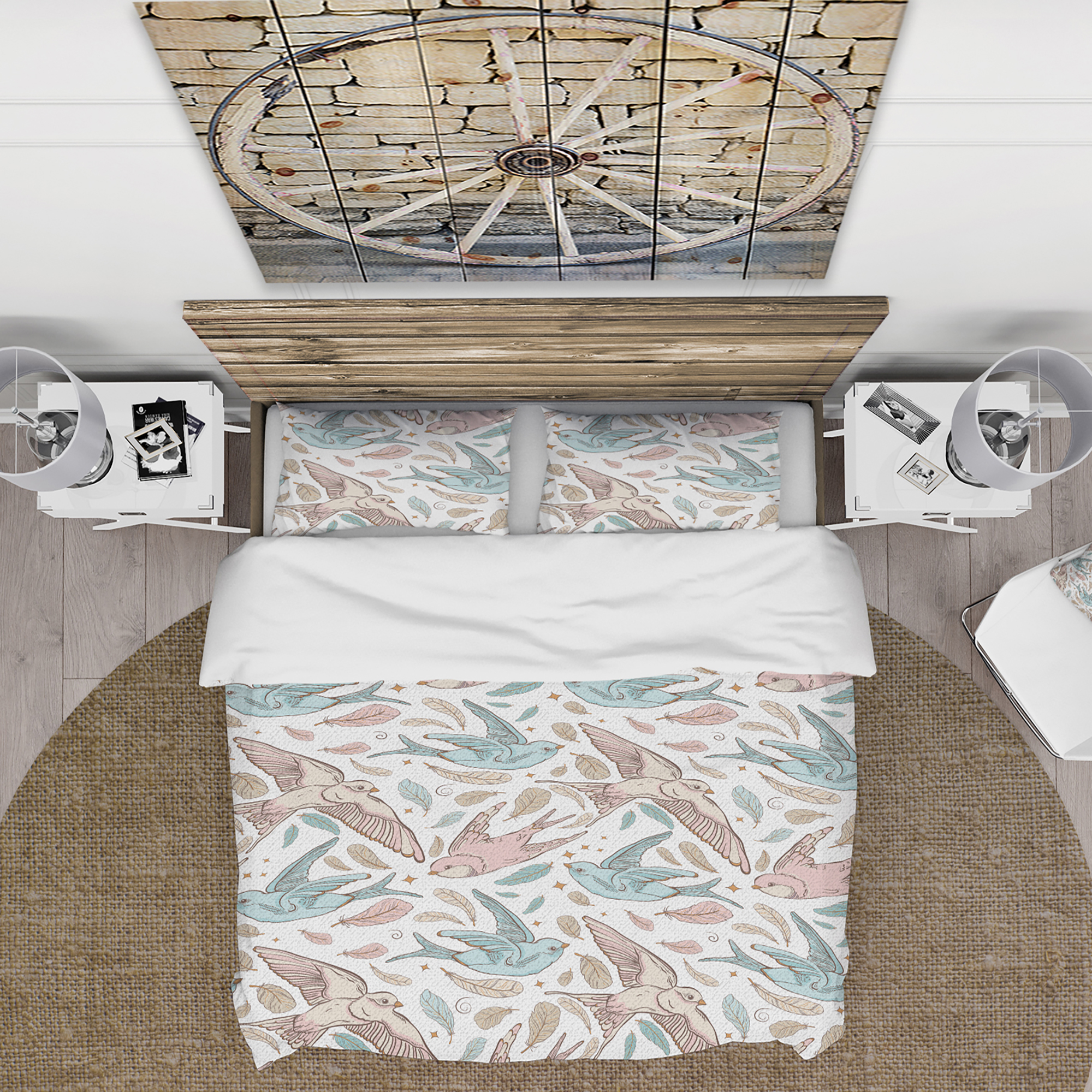 Designart 'Pattern with Swallow Birds & Flowers' Country Duvet Cover Set