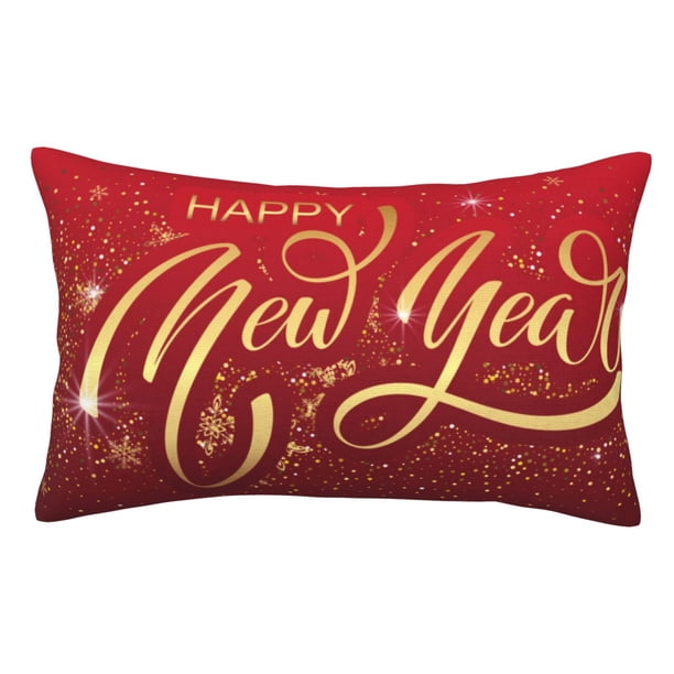 Fotbe Happy New Year2 Funda de Almohada Decorativa Estilo Occidental, Lujo en Algodón, Fundas para Almohadas King, Cojín Estampado para Decoración del Hogar-20"x30"