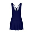 thumbnail image 6 of WCMZJ Women's V Neck One Piece Skirt Swimsuit Ruched Retro Tummy Control Swimdress Bathing Suit Navy L, 6 of 7