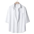 thumbnail image 1 of Dvkptbk Hommes Décontracté Mode Col Rabattu Bouton Manches Courtes Blouse Hauts Chemise, 1 of 9
