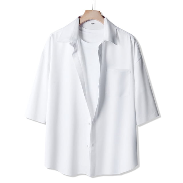 Dvkptbk Hommes Décontracté Mode Col Rabattu Bouton Manches Courtes Blouse Hauts Chemise