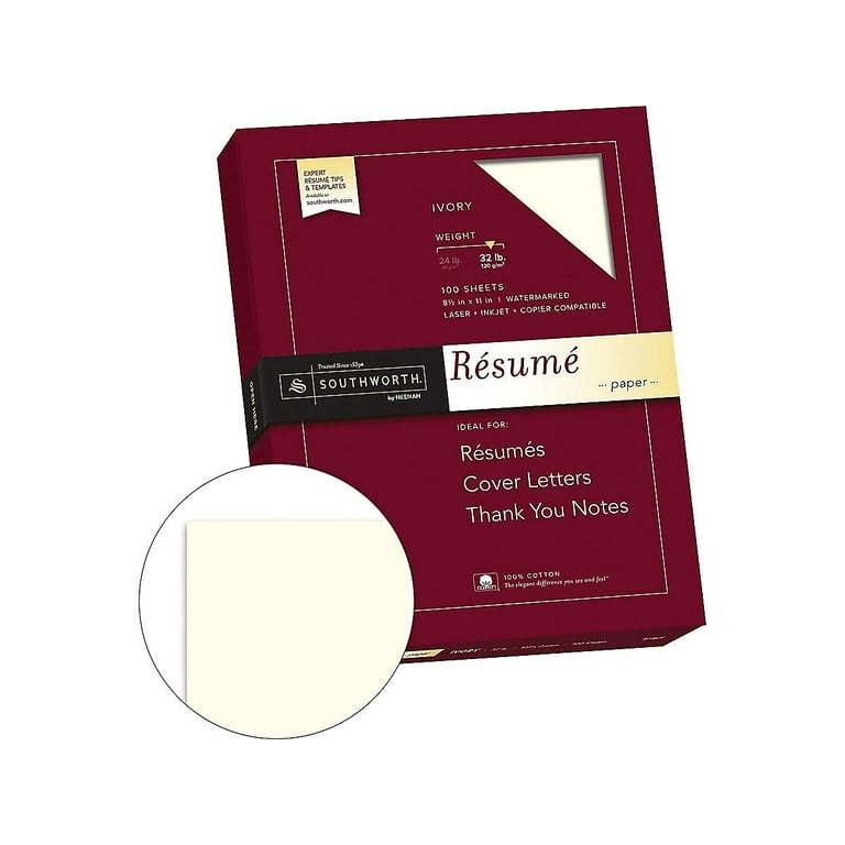 Southworth 100% Cotton Resume Paper, White - 100 count